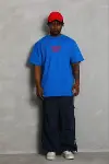 Erkek Baskılı T-Shirt Kısa Kol Bisiklet Yaka Regular Fit Rahat Kalıp Günlük Tişört - Saks Mavisi-3