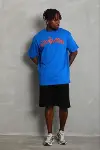 Erkek Baskılı T-Shirt Kısa Kol Bisiklet Yaka Regular Fit Rahat Kalıp Günlük Tişört - Saks Mavisi-2