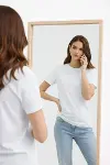 Bisiklet Yaka Tişört Regular Kalıp Basic Pamuklu Günlük Kullanım T-shirt - Beyaz-2