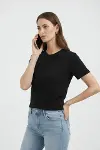 Bisiklet Yaka Tişört Regular Kalıp Basic Pamuklu Günlük Kullanım T-shirt - Siyah-2
