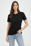Bisiklet Yaka Tişört Regular Kalıp Basic Pamuklu Günlük Kullanım T-shirt - Siyah-1