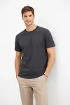 Erkek Bisiklet Yaka Tişört Regular Kalıp Basic Pamuklu Günlük Kullanım T-shirt - Füme-2