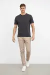 Erkek Bisiklet Yaka Tişört Regular Kalıp Basic Pamuklu Günlük Kullanım T-shirt - Füme-3