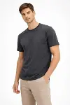 Erkek Bisiklet Yaka Tişört Regular Kalıp Basic Pamuklu Günlük Kullanım T-shirt - Füme-4
