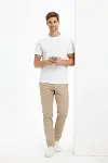 Erkek Bisiklet Yaka Tişört Regular Kalıp Basic Pamuklu Günlük Kullanım T-shirt - Beyaz-2