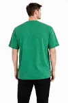 Erkek Asit Yıkama Bisiklet Yaka Kısa Kollu Oversize T-Shirt Tişört - Yeşil-2
