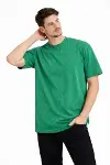 Erkek Asit Yıkama Bisiklet Yaka Kısa Kollu Oversize T-Shirt Tişört - Yeşil-1
