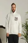 Unisex Kapşonlu Baskılı Sweetshirt - Beyaz-2