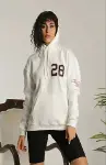 Unisex Kapşonlu Baskılı Sweetshirt - Beyaz-2