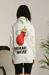 Unisex Kapşonlu Baskılı Sweetshirt - Beyaz-1