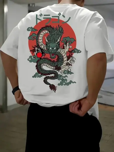 Baskılı Oversize Bisiklet Yaka T-shirt - Beyaz