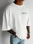 Baskılı Oversize Bisiklet Yaka T-shirt - Beyaz-3