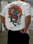 Baskılı Oversize Bisiklet Yaka T-shirt - Beyaz-1
