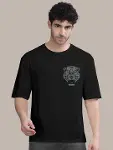 Erkek Baskılı Oversize T-shirt - Siyah-2