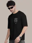 Erkek Baskılı Oversize T-shirt - Siyah-3