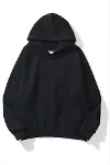 3 İplik Pamuklu Unisex Kapşonlu Sweetshirt - Siyah-2