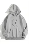 3 İplik Pamuklu Unisex Kapşonlu Sweetshirt - Gri-1