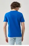Unisex Düz Biskilet Yaka Oversize T-shirt - Mavi-3