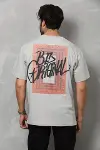 Unisex Bisiklet Yaka Baskılı Oversize T-Shirt - Gri-2