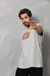 Unisex Bisiklet Yaka Baskılı Oversize T-Shirt - Gri-3