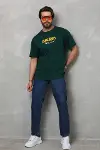 Unisex Basic Bisiklet Yaka Oversize T-Shirt - Yeşil-1