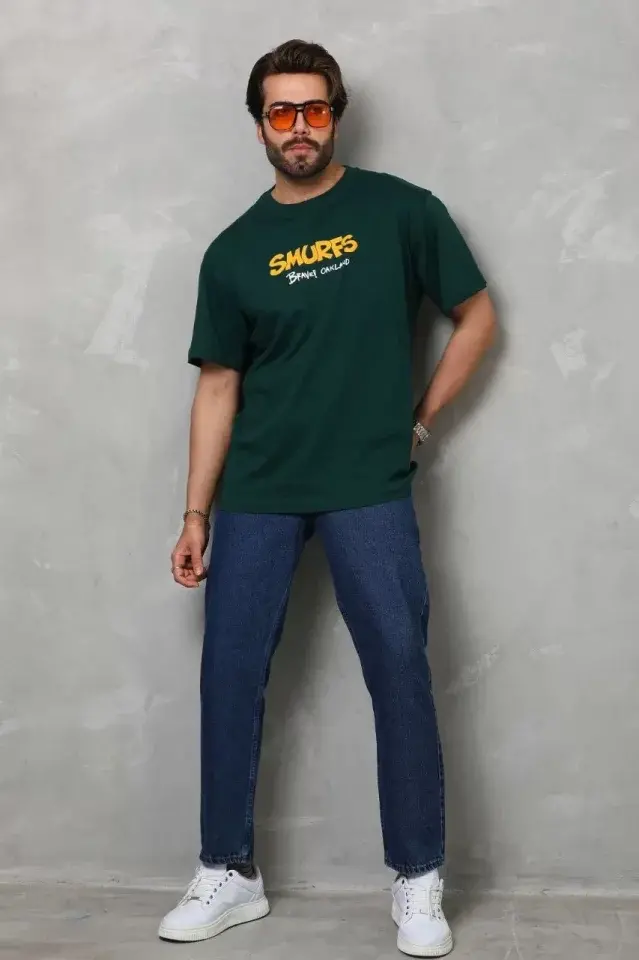 Unisex Basic Bisiklet Yaka Oversize T-Shirt - Yeşil-1 Unisex Basic Bisiklet Yaka Oversize T-Shirt - Yeşil-1