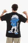Unisex Bisiklet Yaka Baskılı Oversize T-Shirt - Siyah-2