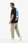 Unisex Bisiklet Yaka Baskılı Oversize T-Shirt - Siyah-3
