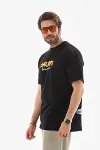 Unisex Bisiklet Yaka Baskılı Oversize T-Shirt - Siyah-4