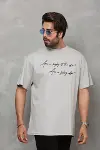 Unisex Bisiklet Yaka Baskılı Oversize T-Shirt - Gri-4
