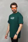 Unisex Bisiklet Yaka Baskılı Oversize T-Shirt - Yeşil-4