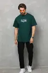 Unisex Bisiklet Yaka Baskılı Oversize T-Shirt - Yeşil-1