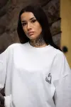 Unisex Bisiklet Yaka Baskılı Oversize T-Shirt - Beyaz-3