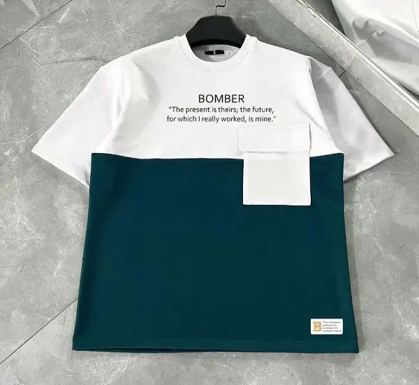 Unisex Torba Cep Detaylı&nbsp; Parçalı T-Shirt - Lacivert