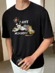 Unisex Baskılı Oversize T-Shirt - Siyah-2