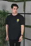 Unisex Bisiklet Yaka Baskılı Oversize T-Shirt - Siyah-2