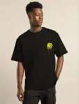 Unisex Bisiklet Yaka Baskılı Oversize T-Shirt - Siyah-1