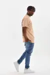 Unisex Baskılı Oversize T-Shirt - Bej-3