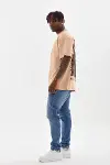 Unisex Baskılı Oversize T-Shirt - Bej-4