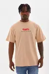 Unisex Baskılı Oversize T-Shirt - Bej-1
