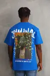 Unisex Baskılı Oversize T-Shirt - Mavi-2