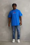 Unisex Baskılı Oversize T-Shirt - Mavi-4