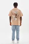 Unisex Baskılı Oversize T-Shirt - Bej-2