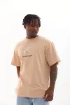 Unisex Baskılı Oversize T-Shirt - Bej-3