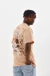 Unisex Baskılı Oversize T-Shirt - Bej-4