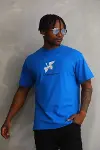 Unisex Baskılı Oversize T-Shirt - Mavi-3