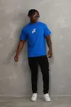Unisex Baskılı Oversize T-Shirt - Mavi-4