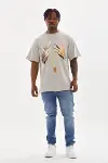 Unisex Baskılı Oversize T-Shirt - Gri-4