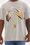 Unisex Baskılı Oversize T-Shirt - Gri-1