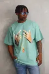 Unisex Baskılı Oversize T-Shirt - Mint Yeşili-3